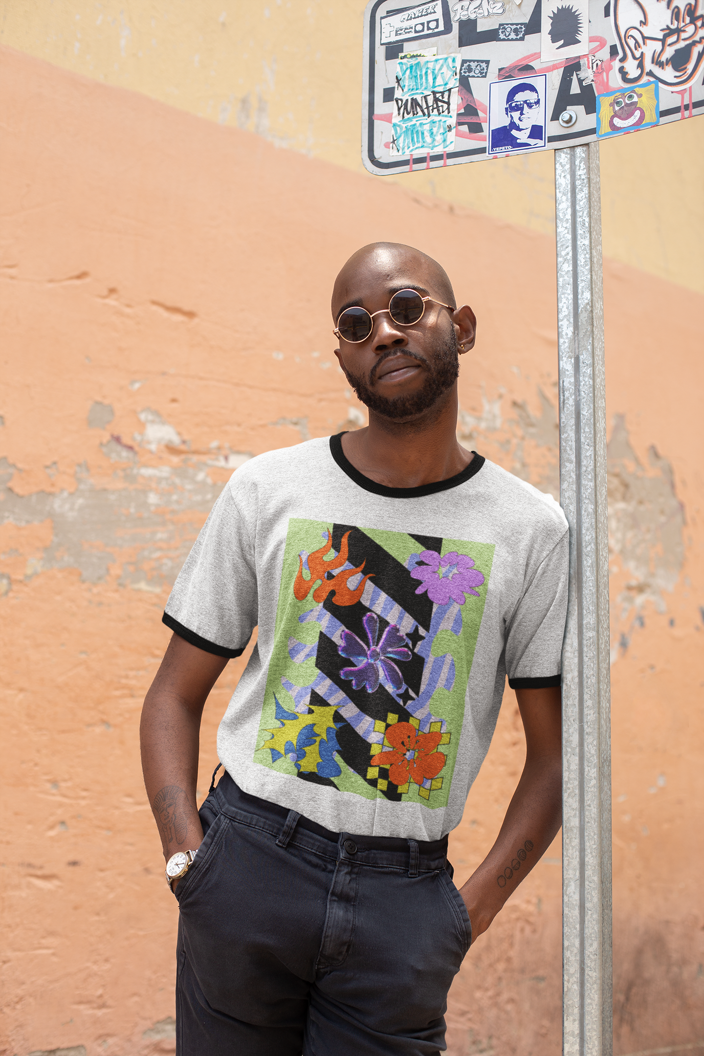 "Lime Pixel Bloom Pop" Ringer T-shirt