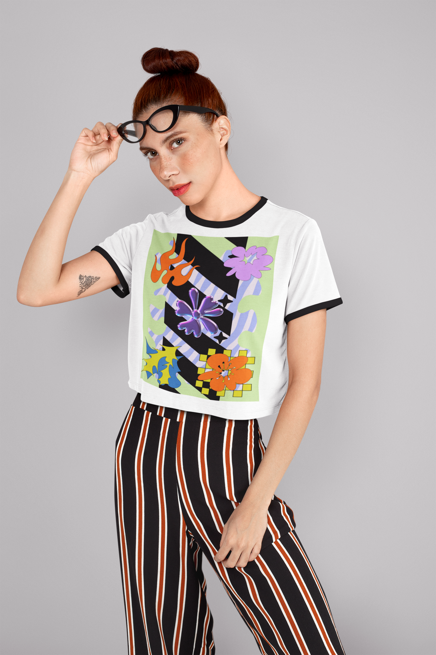 "Lime Pixel Bloom Pop" Ringer T-shirt